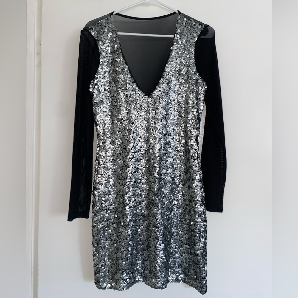 Nasty Gal Sequin Sheer Long Sleeve Dress NWOT
